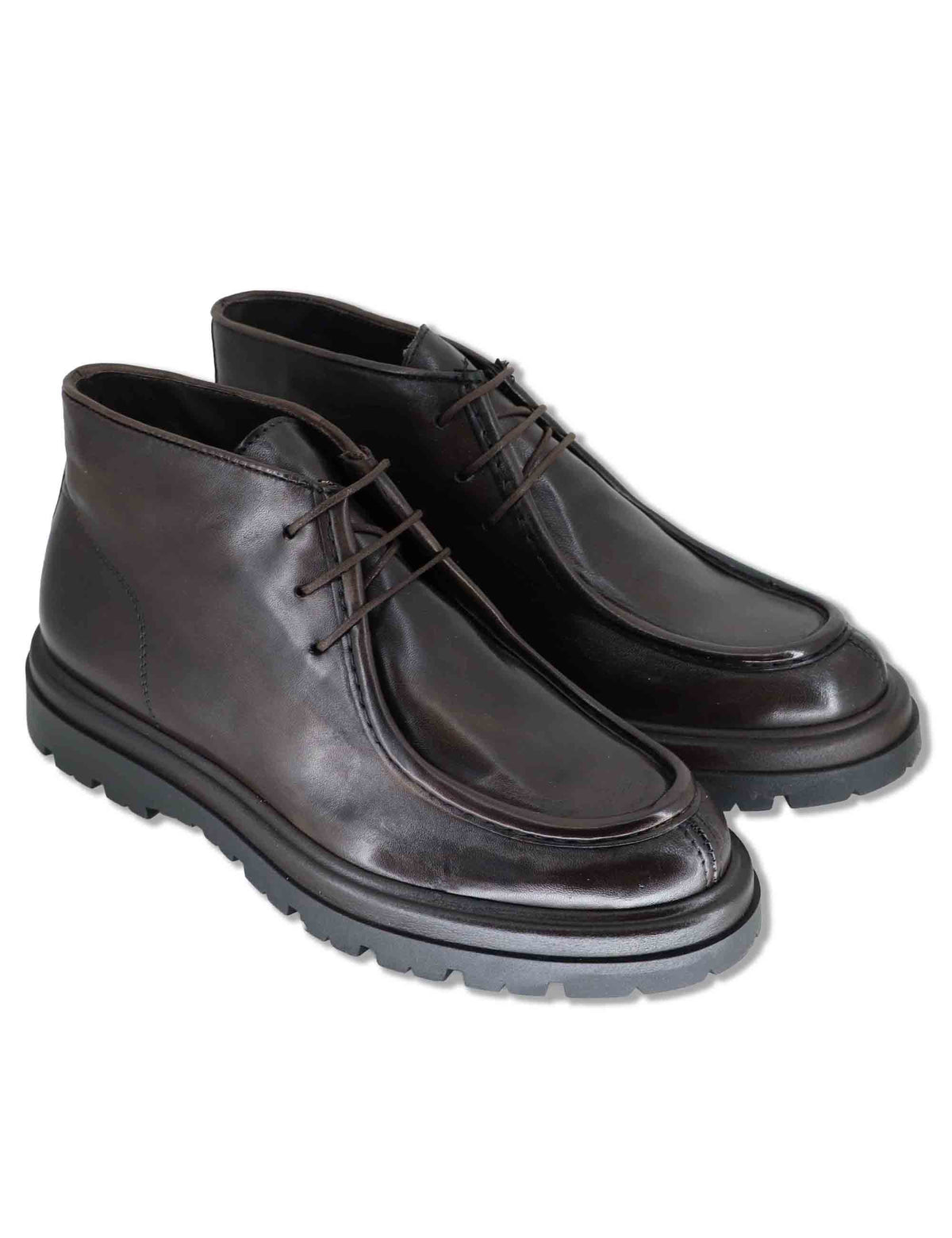 Stivaletti stringati uomo in pelle testa di moro vintage con vaschettone cucito e punta tonda SPKM40 014 Spatarella 