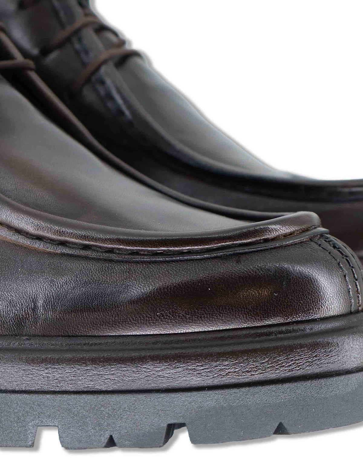 Stivaletti stringati uomo in pelle testa di moro vintage con vaschettone cucito e punta tonda SPKM40 014 Spatarella 