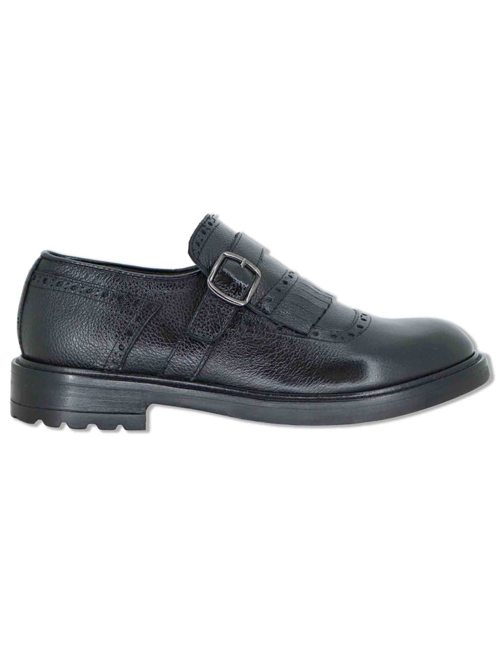 Mocassino uomo in pelle nera con frangia e fibbia SPNA3029 001 Spatarella 