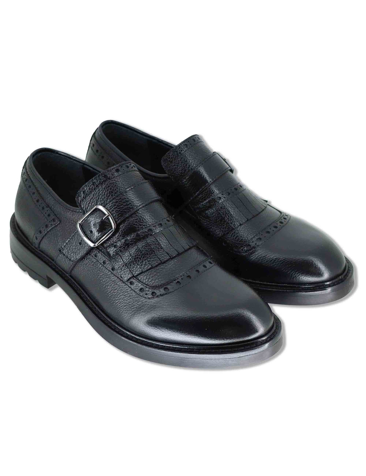 Mocassino uomo in pelle nera con frangia e fibbia SPNA3029 001 Spatarella 