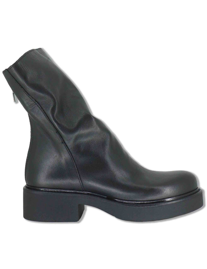 Stivaletti donna in pelle nera vintage con zip posteriore e punta tonda SPNU05 001 Spatarella 