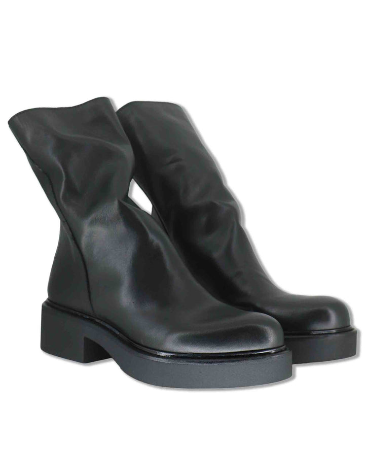Stivaletti donna in pelle nera vintage con zip posteriore e punta tonda SPNU05 001 Spatarella 