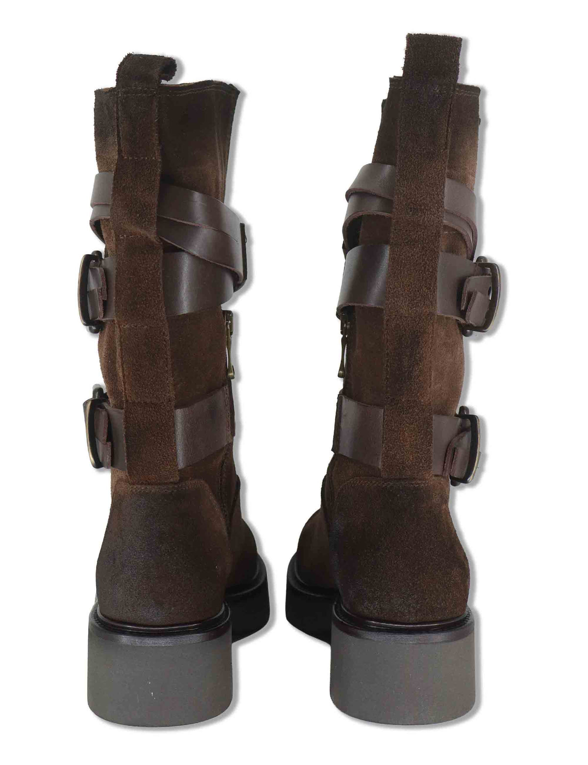 Stivaletti biker donna in camoscio testa di moro vintage con cinturini fibbie SPNU2554 014 Spatarella 