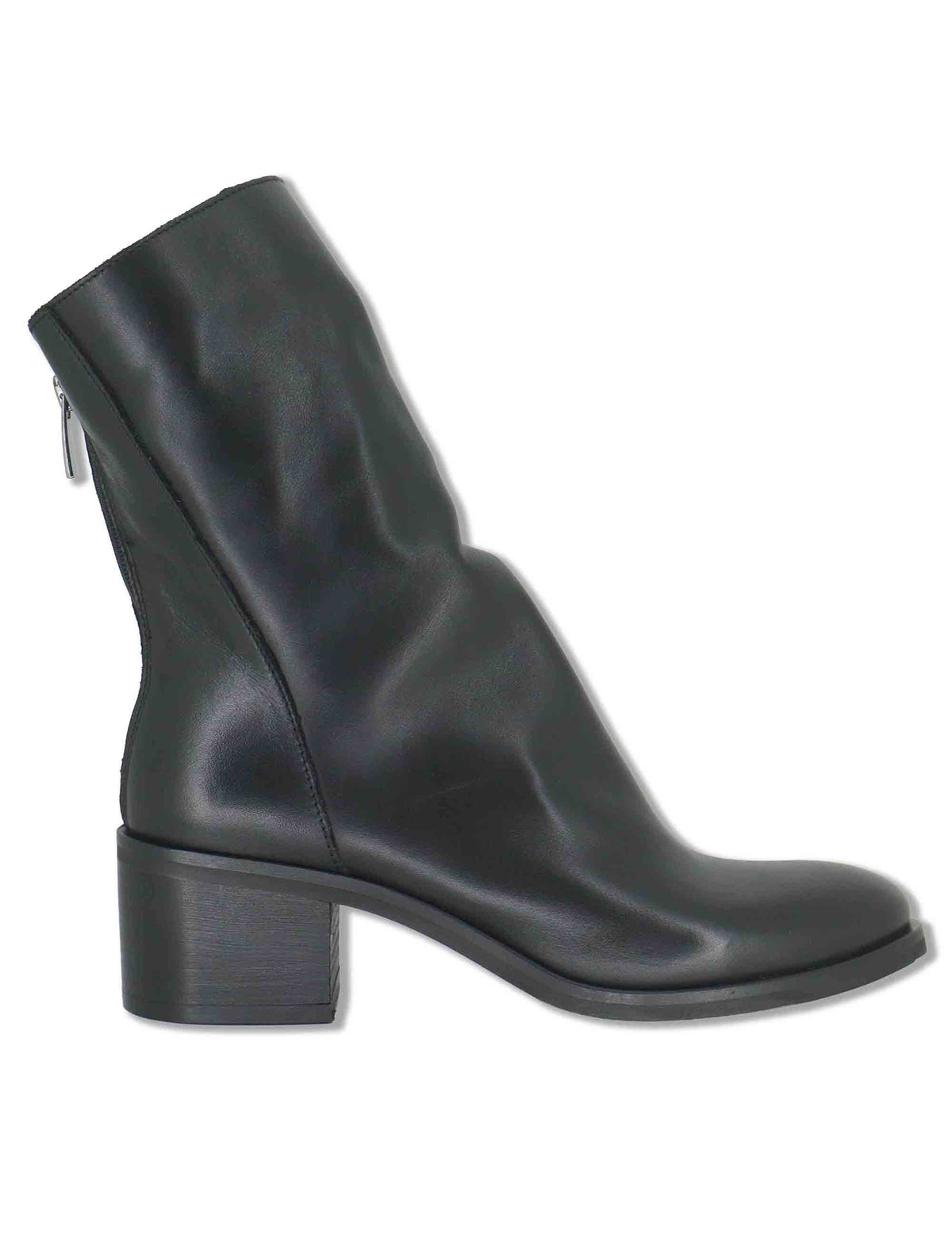Stivaletti donna in pelle nera con zip posteriore tacco in cuoio e punta larga SPTC2177 001 Spatarella 