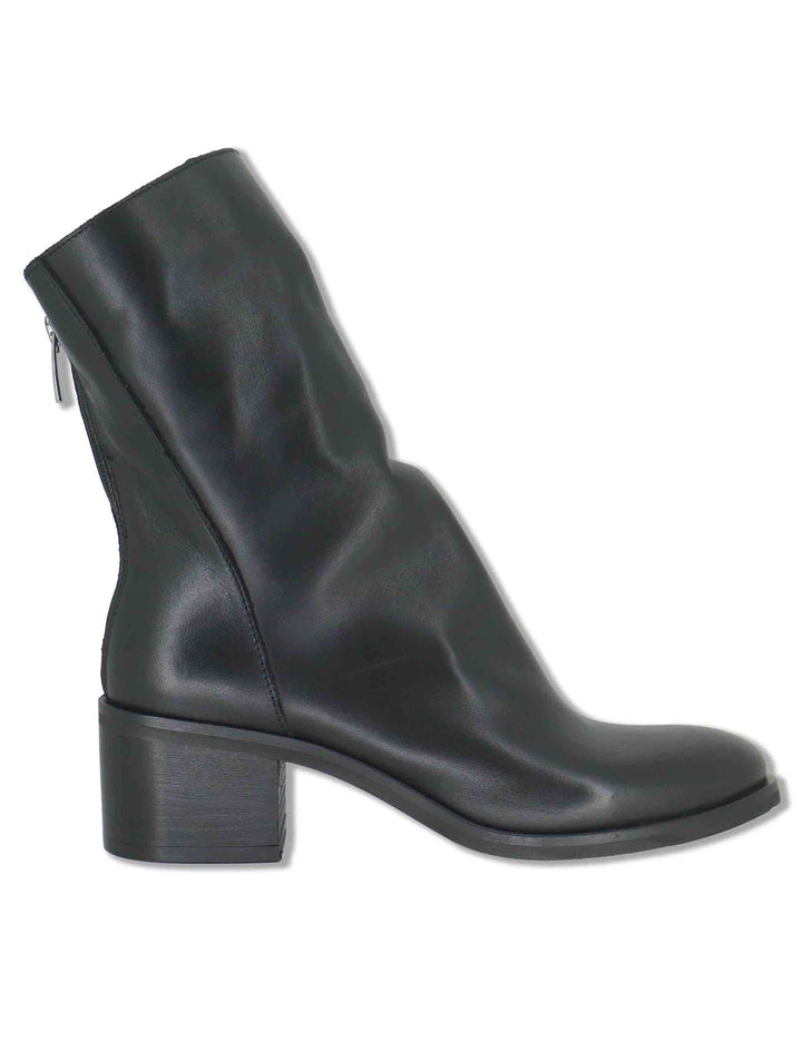 Stivaletti donna in pelle nera con zip posteriore tacco in cuoio e punta larga SPTC2177 001 Spatarella 