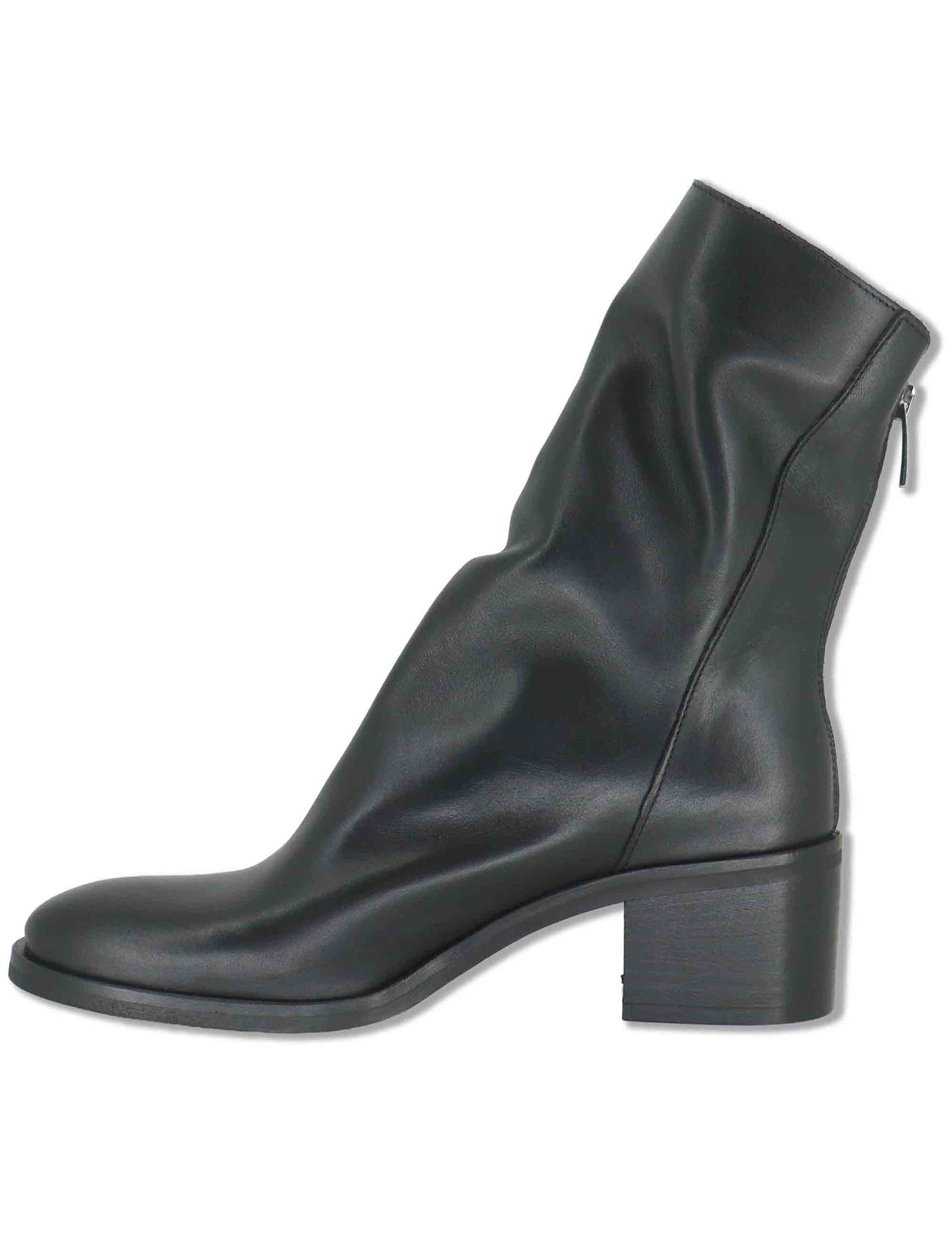 Stivaletti donna in pelle nera con zip posteriore tacco in cuoio e punta larga SPTC2177 001 Spatarella 