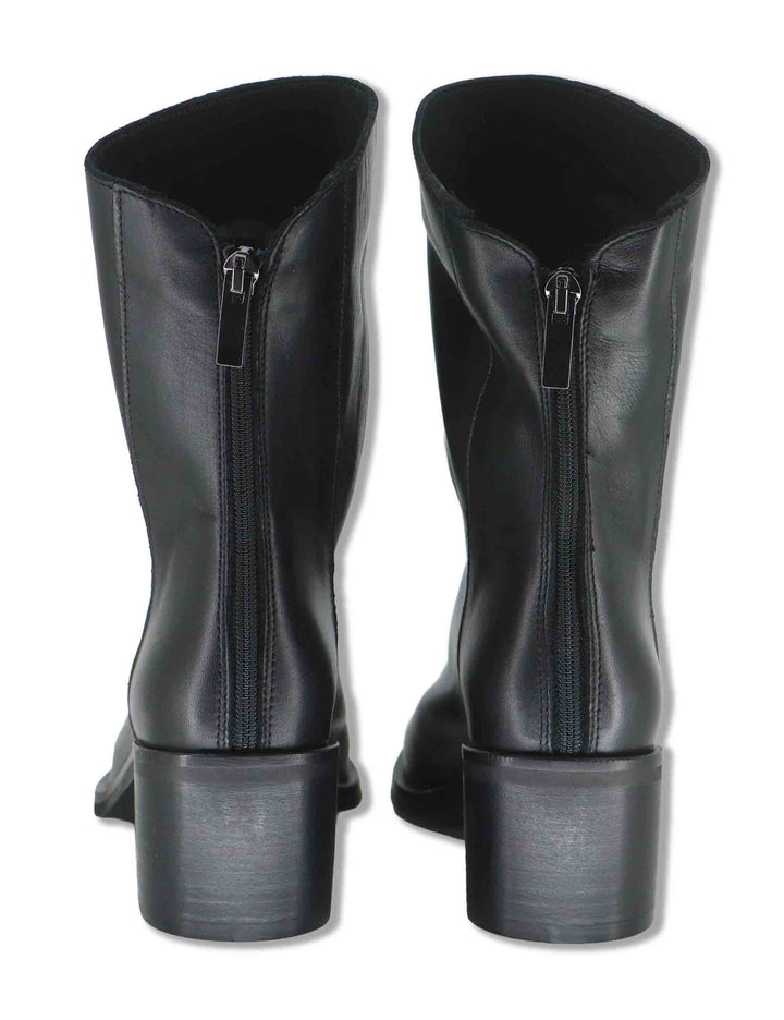 Stivaletti donna in pelle nera con zip posteriore tacco in cuoio e punta larga SPTC2177 001 Spatarella 