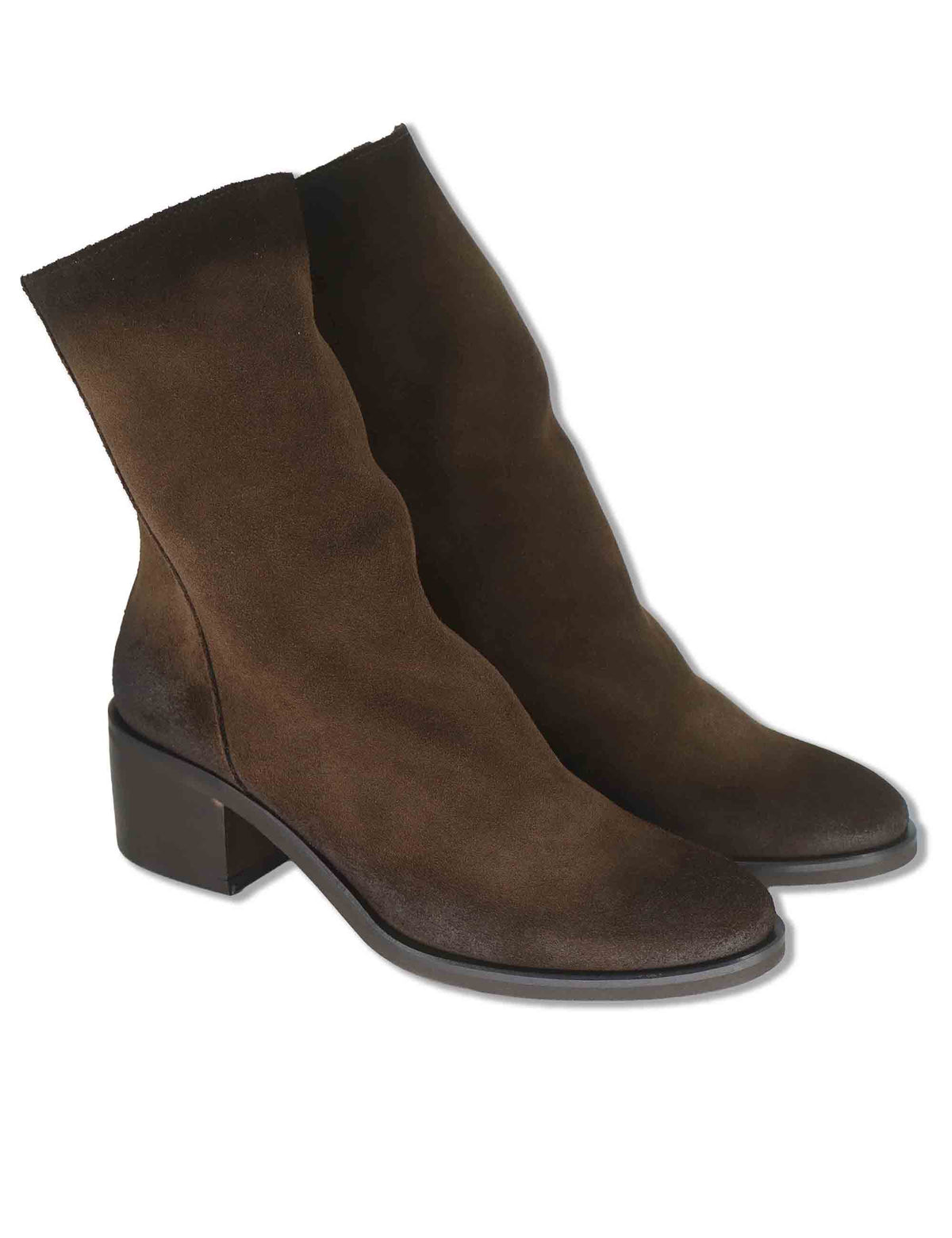 Stivaletti donna in camoscio marrone con zip posteriore tacco in cuoio e punta larga SPTC2177 014 Spatarella 