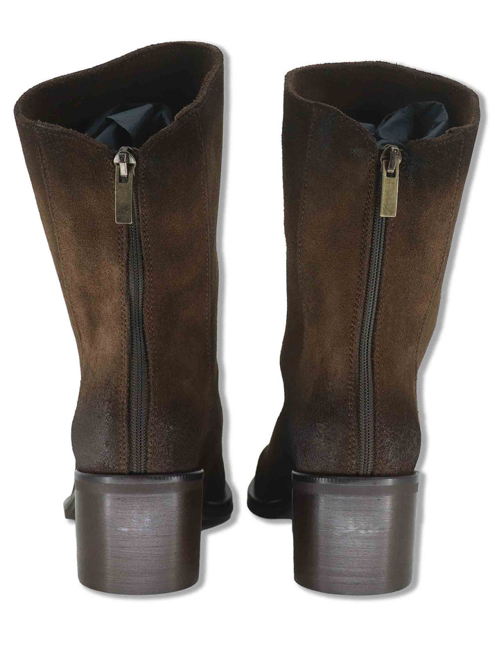 Stivaletti donna in camoscio marrone con zip posteriore tacco in cuoio e punta larga SPTC2177 014 Spatarella 