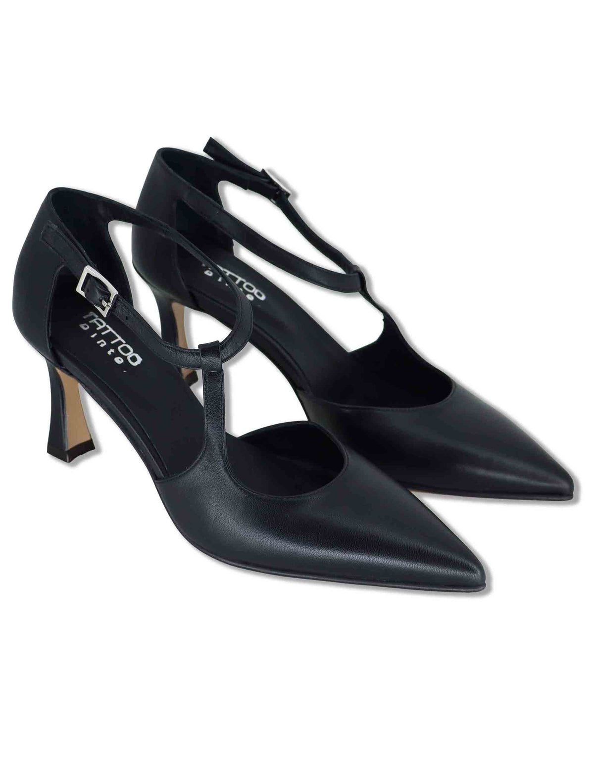 Decollete donna Mary Jane in pelle nera con cinturino obliquo tacco alto A102 001 Tattoo 