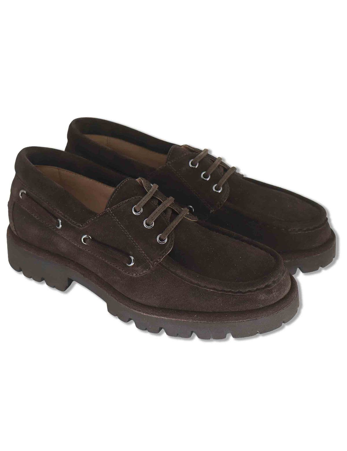 Stringate donna in camoscio marrone modello barca con suola carrarmato FEUDO_BS BROWN Unisa 