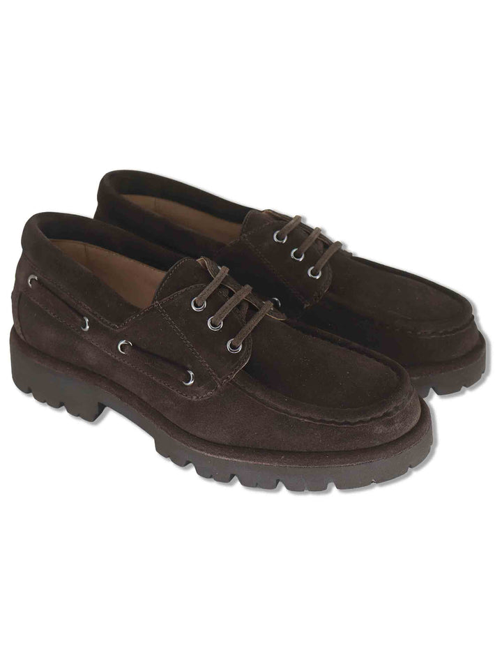 Stringate donna in camoscio marrone modello barca con suola carrarmato FEUDO_BS BROWN Unisa 
