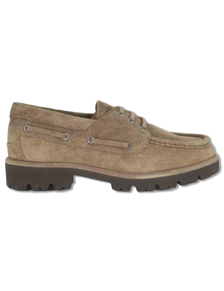 Stringate donna in camoscio taupe modello barca con suola carrarmato FEUDO_BS TAUPE Unisa 