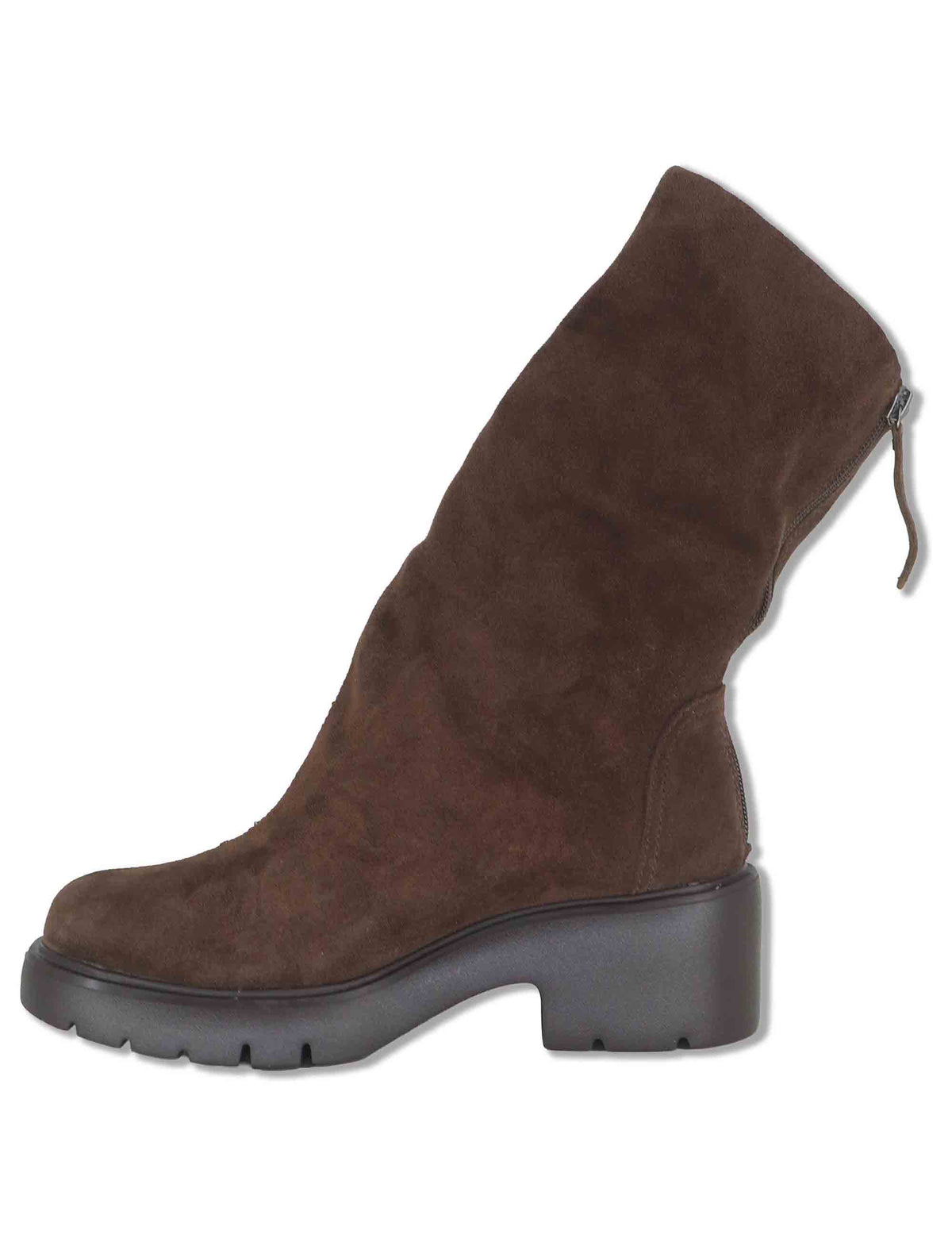 Stivali donna in pelle scamosciata marrone con cerniera posteriore con suola carrarmato JANSIK_BS BROWN Unisa 