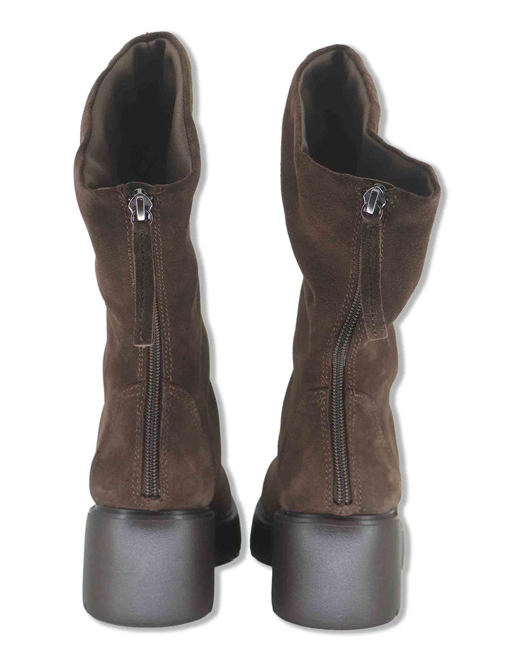 Stivali donna in pelle scamosciata marrone con cerniera posteriore con suola carrarmato JANSIK_BS BROWN Unisa 