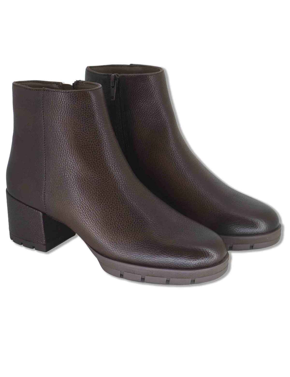Stivaletti donna in pelle marrone con punta rotonda tacco rivestito e tecnologia SuperSoft JAYDI_F26_ALA BROWN Unisa 