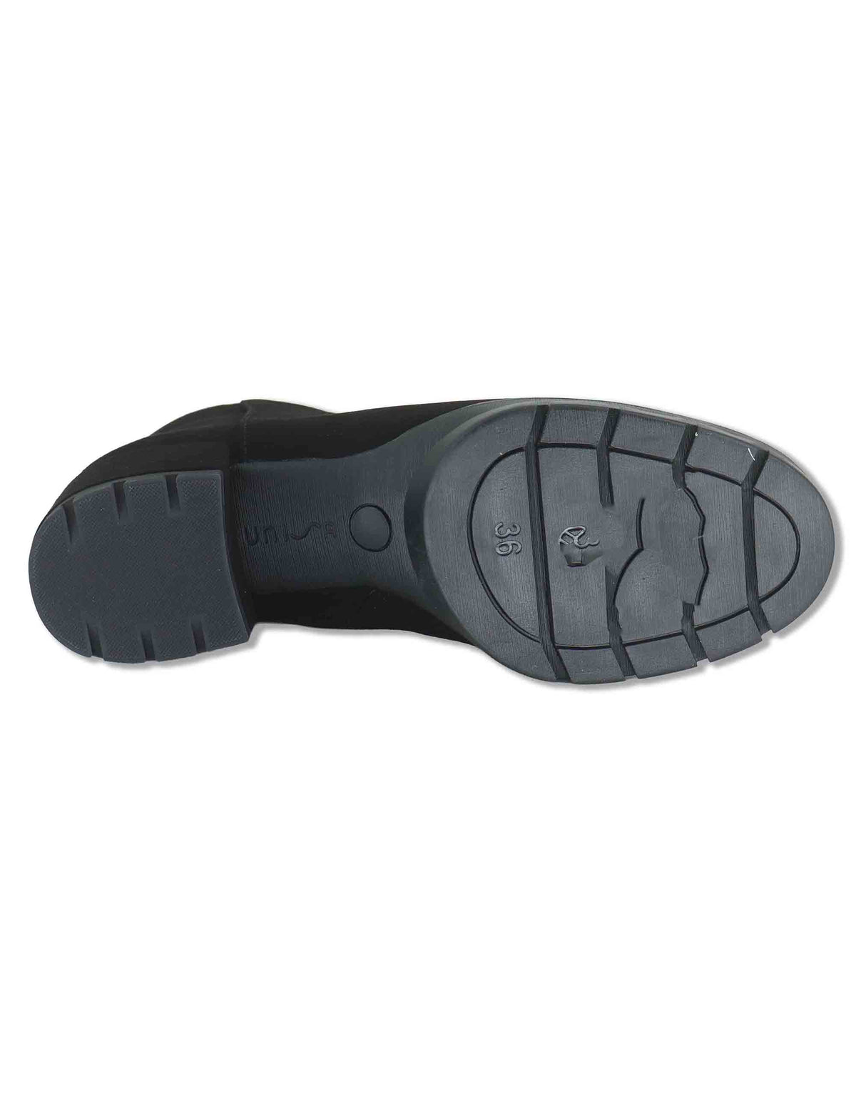 Stivaletti donna in pelle scamosciata nera con punta rotonda tacco rivestito e tecnologia SuperSoft JAYDI_F26_BS BLACK Unisa 