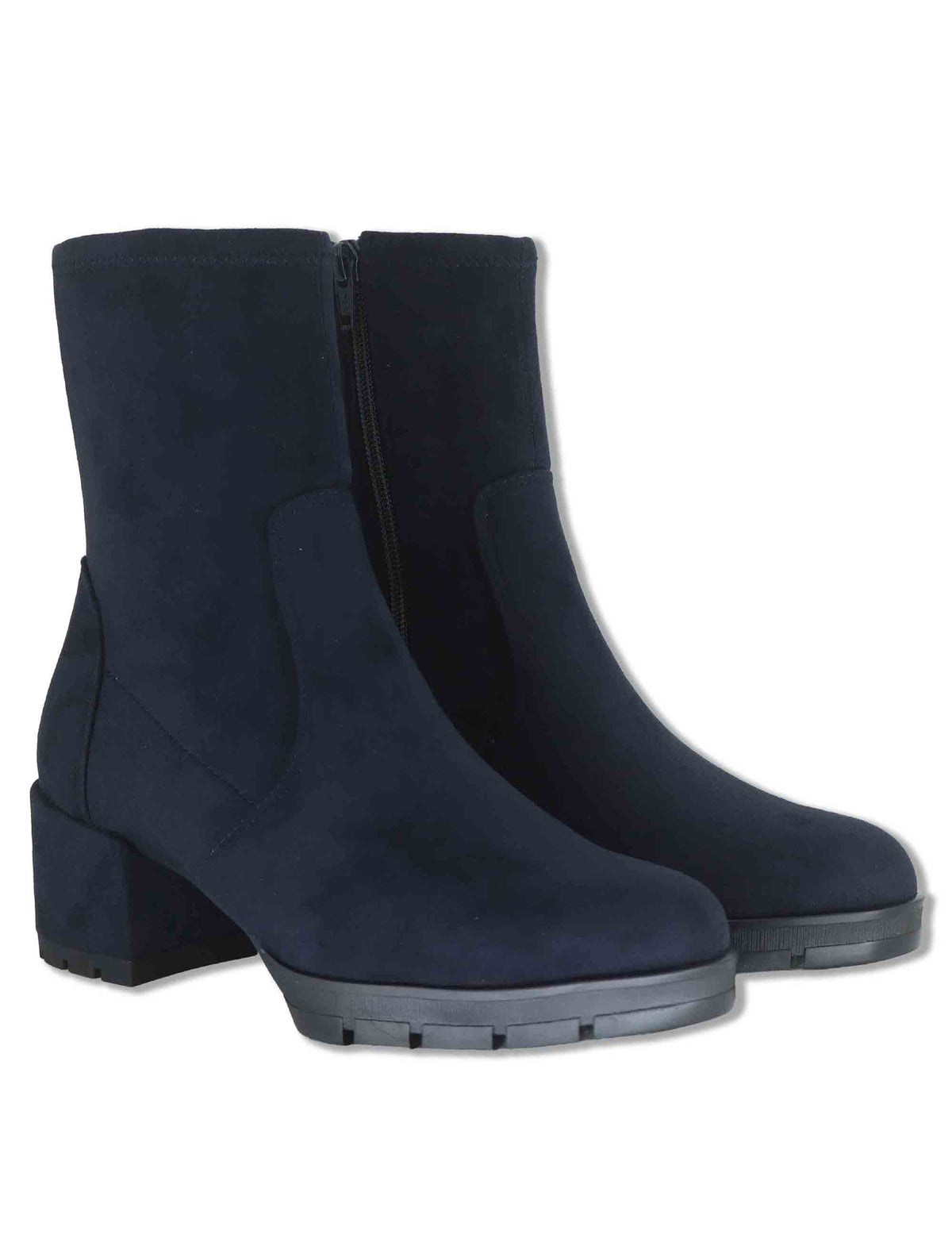 Stivaletti donna in camoscio ed eco camoscio elasticizzato blu con zip interna tacco basso e plateau JELINE_ST ABYSS Unisa 
