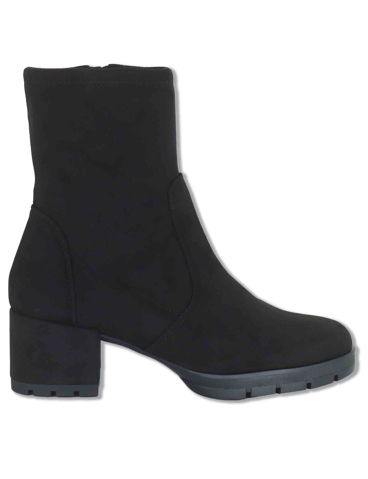 Stivaletti donna in camoscio ed eco camoscio elasticizzato nero con zip interna tacco basso e plateau JELINE_ST BLACK Unisa 