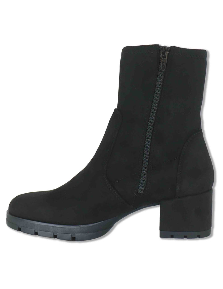 Stivaletti donna in camoscio ed eco camoscio elasticizzato nero con zip interna tacco basso e plateau JELINE_ST BLACK Unisa 