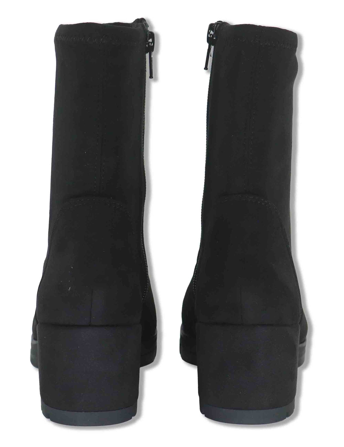Stivaletti donna in camoscio ed eco camoscio elasticizzato nero con zip interna tacco basso e plateau JELINE_ST BLACK Unisa 