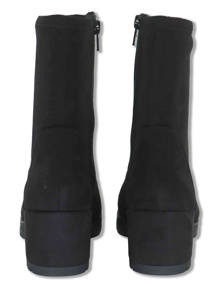 Stivaletti donna in camoscio ed eco camoscio elasticizzato nero con zip interna tacco basso e plateau JELINE_ST BLACK Unisa 