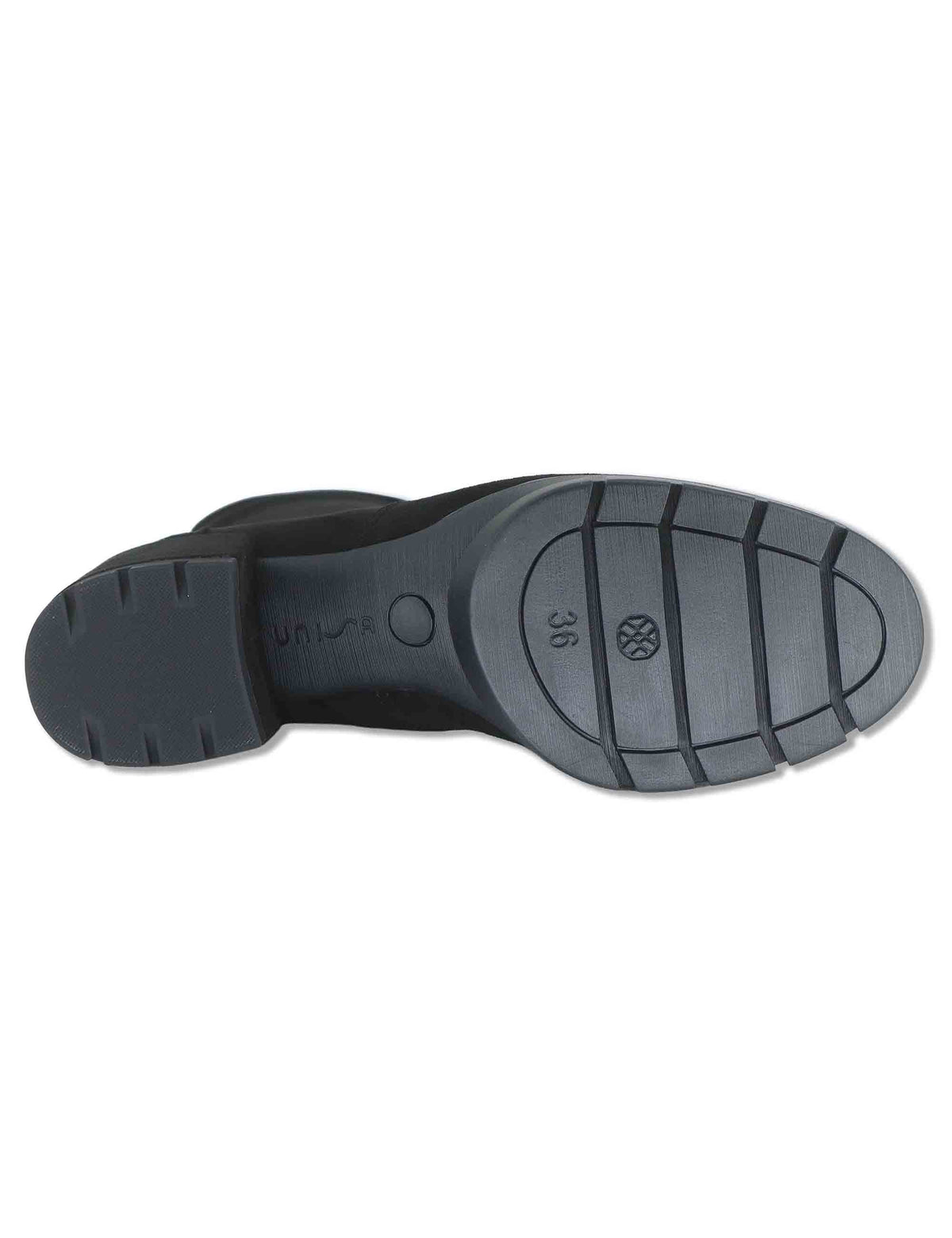 Stivaletti donna in camoscio ed eco camoscio elasticizzato nero con zip interna tacco basso e plateau JELINE_ST BLACK Unisa 
