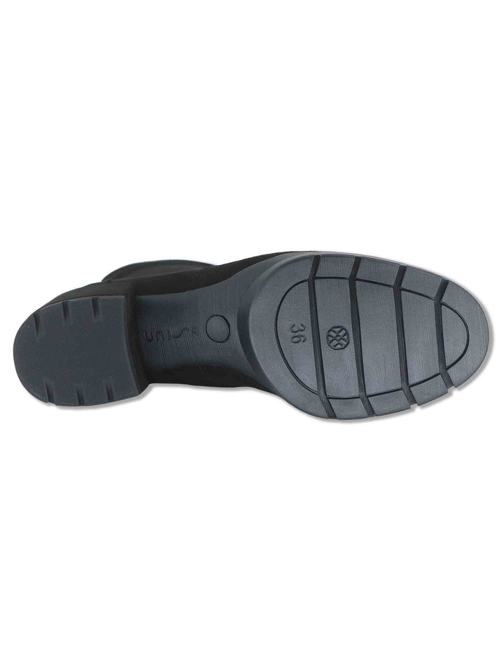 Stivaletti donna in camoscio ed eco camoscio elasticizzato nero con zip interna tacco basso e plateau JELINE_ST BLACK Unisa 