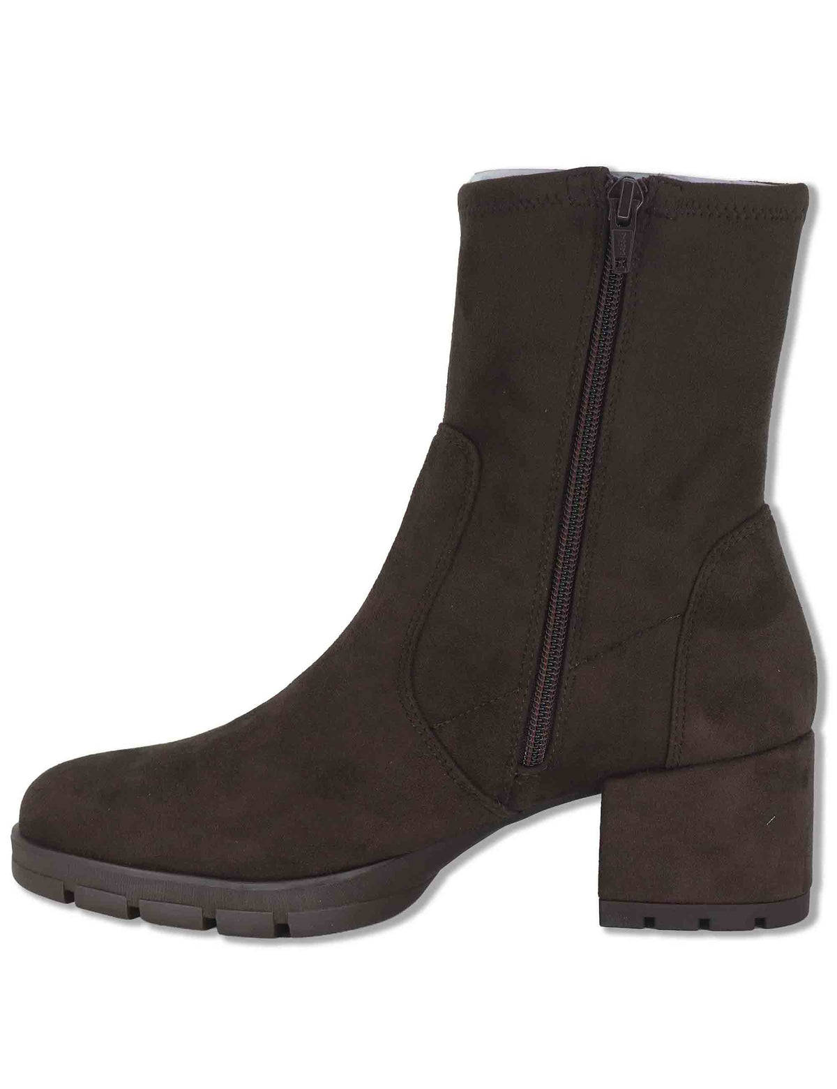 Stivaletti donna in camoscio ed eco camoscio elasticizzato moro con zip interna tacco basso e plateau JELINE_ST TESTA Unisa 