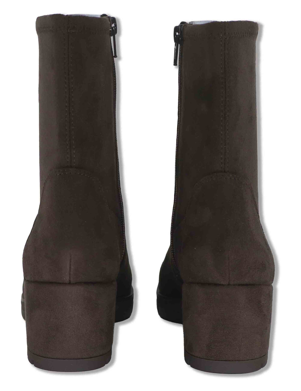 Stivaletti donna in camoscio ed eco camoscio elasticizzato moro con zip interna tacco basso e plateau JELINE_ST TESTA Unisa 