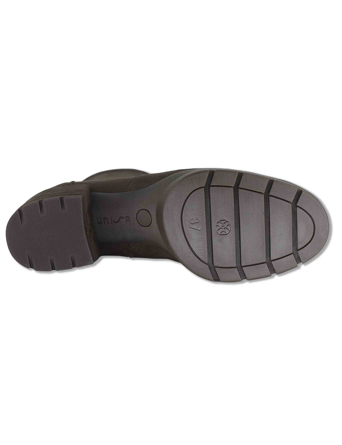 Stivaletti donna in camoscio ed eco camoscio elasticizzato moro con zip interna tacco basso e plateau JELINE_ST TESTA Unisa 