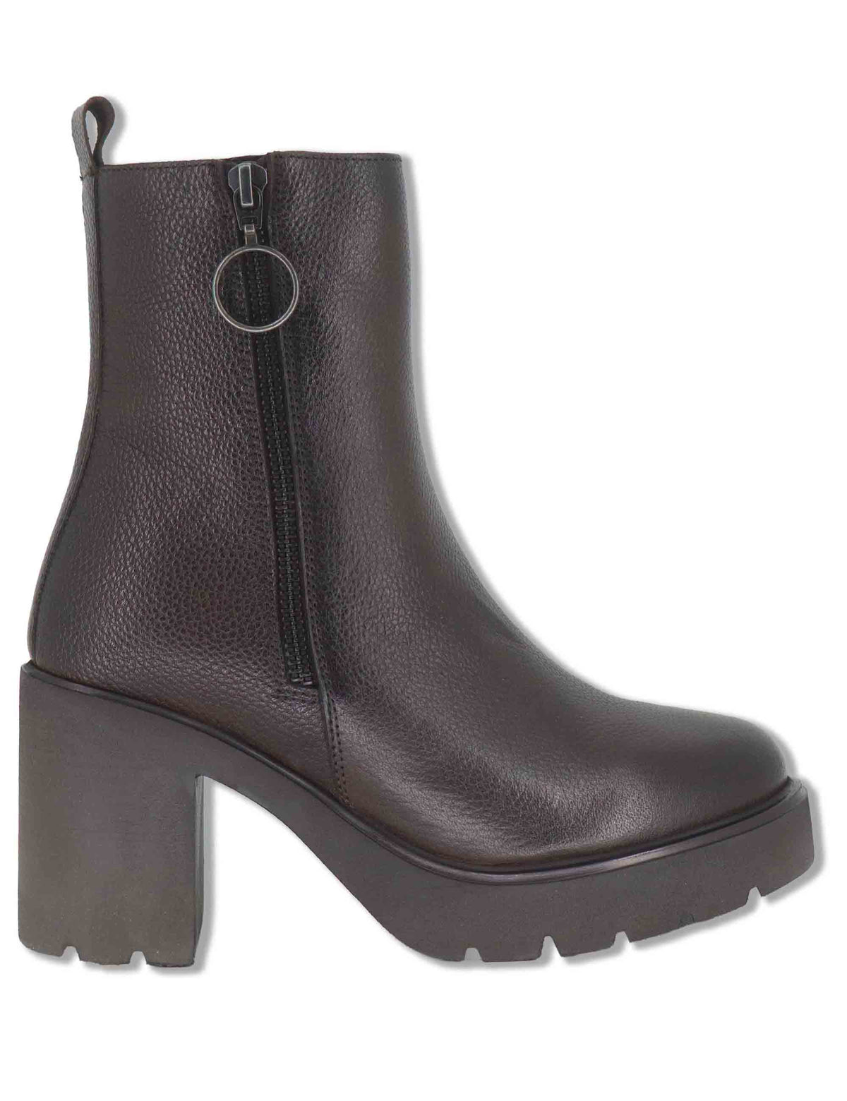 Stivaletti donna in pelle marrone con cerniera esterna decorativa tacco alto e plateau KERRY_ALA BROWN Unisa 