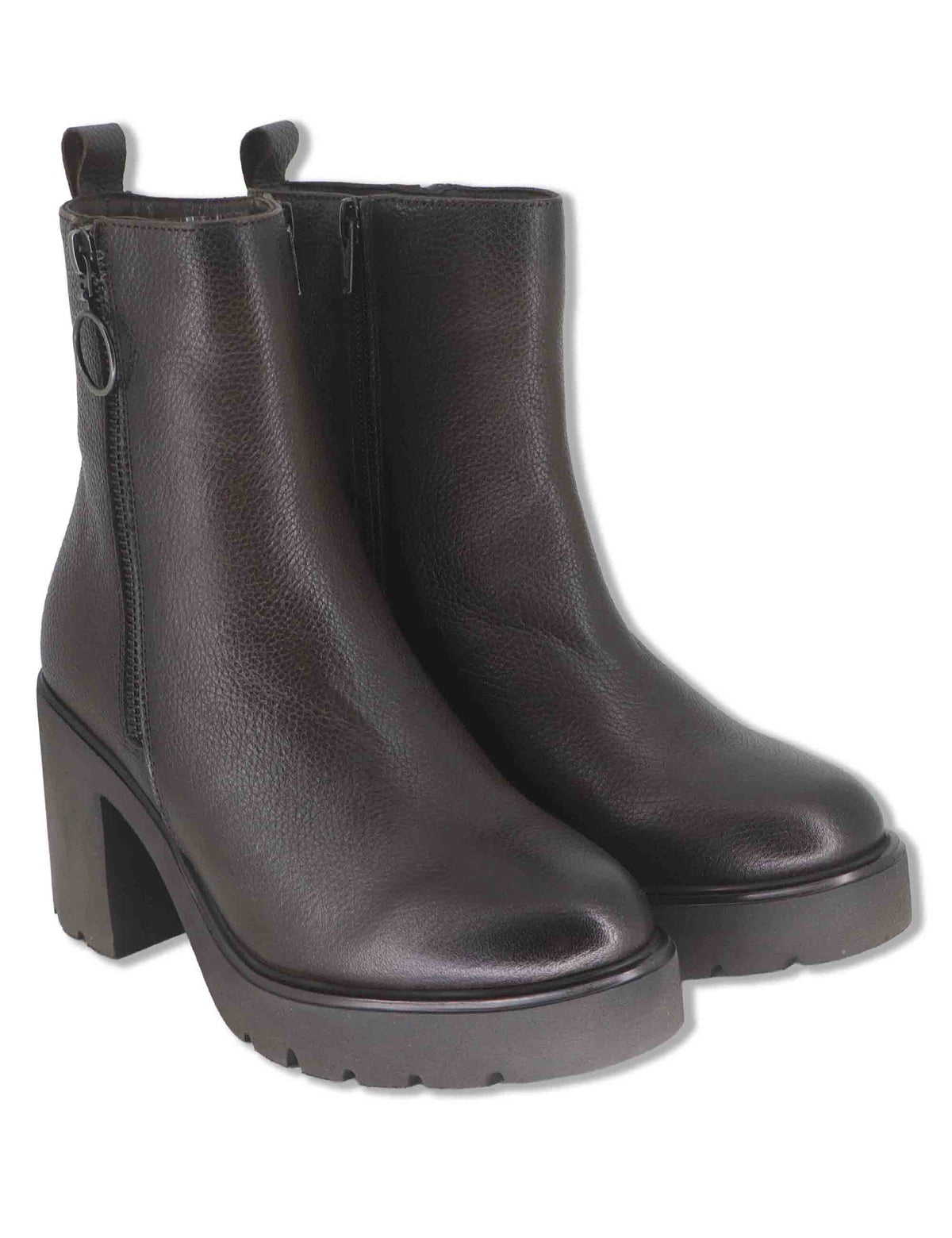 Stivaletti donna in pelle marrone con cerniera esterna decorativa tacco alto e plateau KERRY_ALA BROWN Unisa 