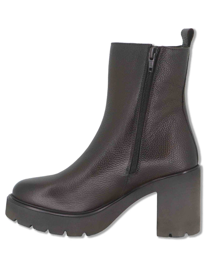 Stivaletti donna in pelle marrone con cerniera esterna decorativa tacco alto e plateau KERRY_ALA BROWN Unisa 