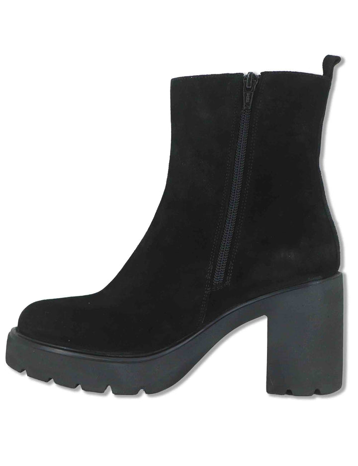 Stivaletti donna in camoscio nero con cerniera esterna decorativa tacco alto e plateau KERRY_BS BLACK Unisa 