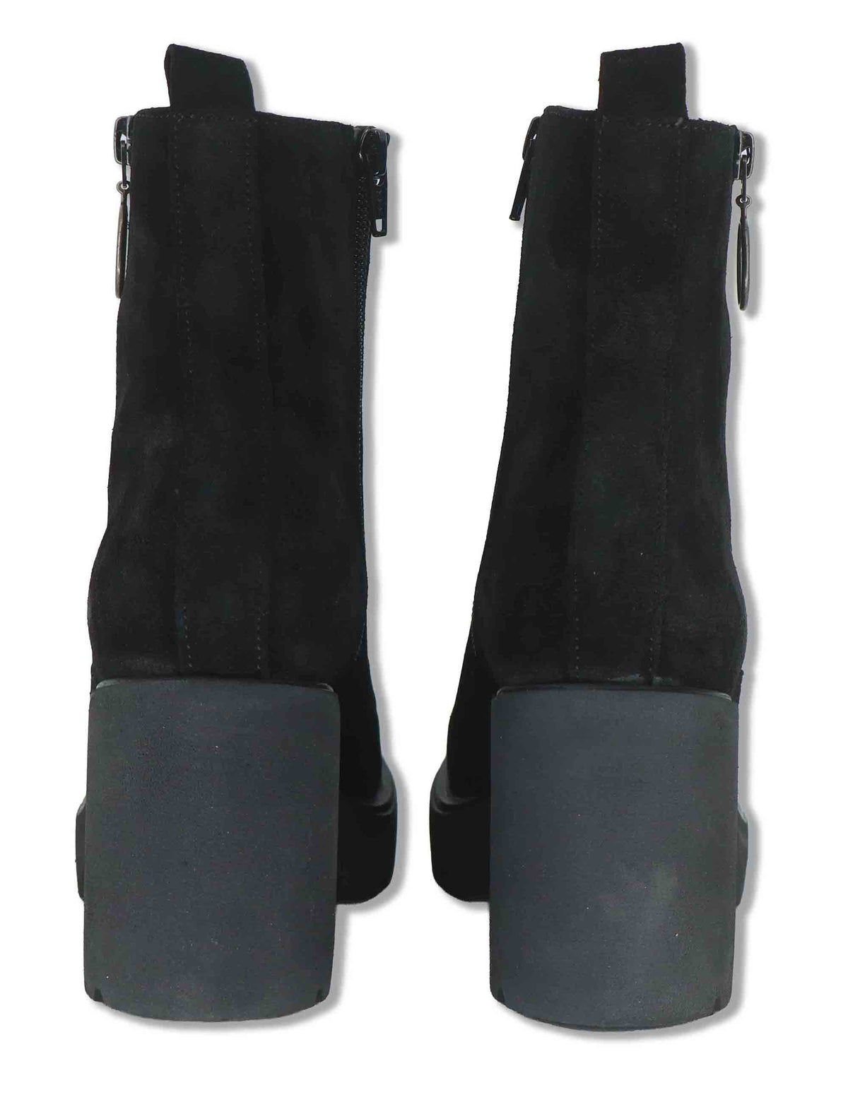 Stivaletti donna in camoscio nero con cerniera esterna decorativa tacco alto e plateau KERRY_BS BLACK Unisa 