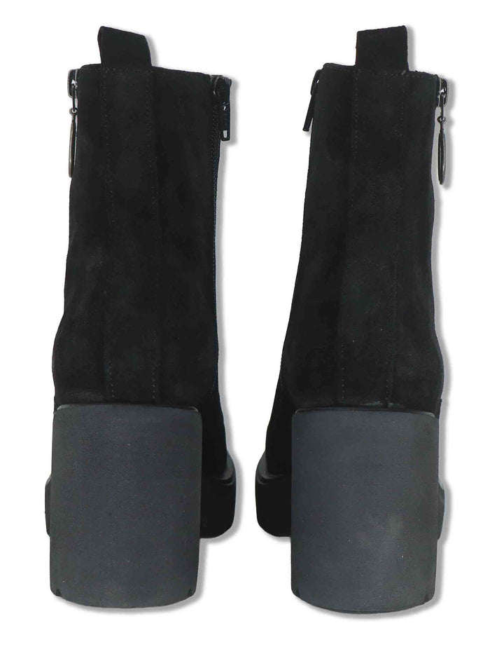 Stivaletti donna in camoscio nero con cerniera esterna decorativa tacco alto e plateau KERRY_BS BLACK Unisa 