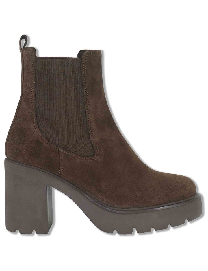 Stivaletti Chelsea donna in camoscio marrone con tacco alto plateau ed elastici laterali KLINO_F26_BS BROWN Unisa 