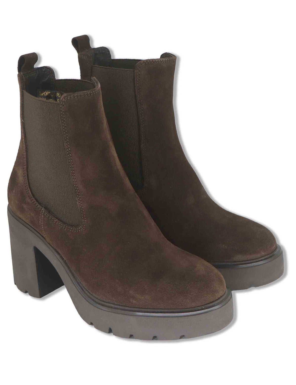 Stivaletti Chelsea donna in camoscio marrone con tacco alto plateau ed elastici laterali KLINO_F26_BS BROWN Unisa 