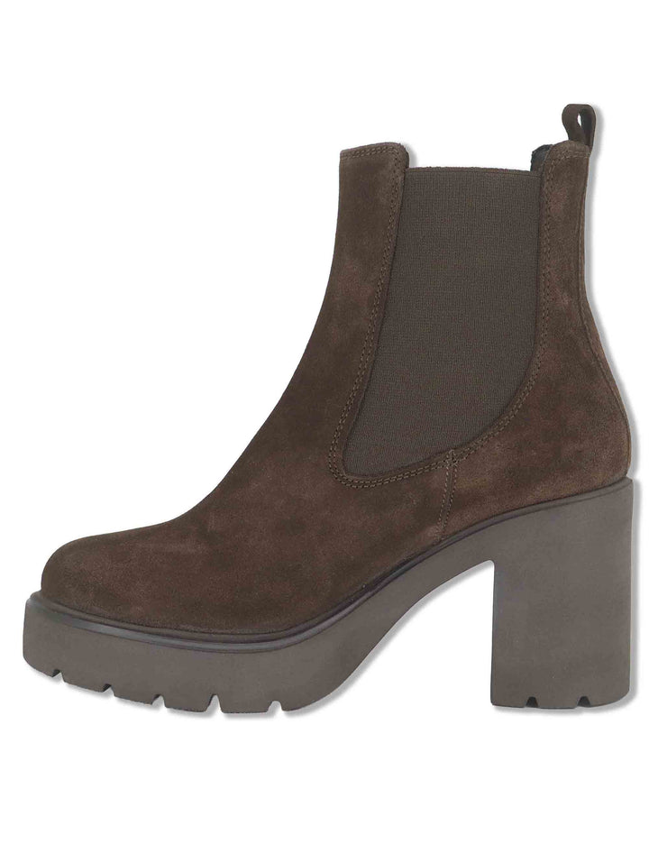 Stivaletti Chelsea donna in camoscio marrone con tacco alto plateau ed elastici laterali KLINO_F26_BS BROWN Unisa 