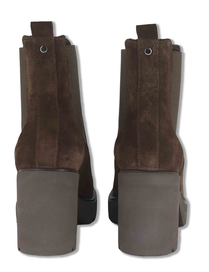 Stivaletti Chelsea donna in camoscio marrone con tacco alto plateau ed elastici laterali KLINO_F26_BS BROWN Unisa 
