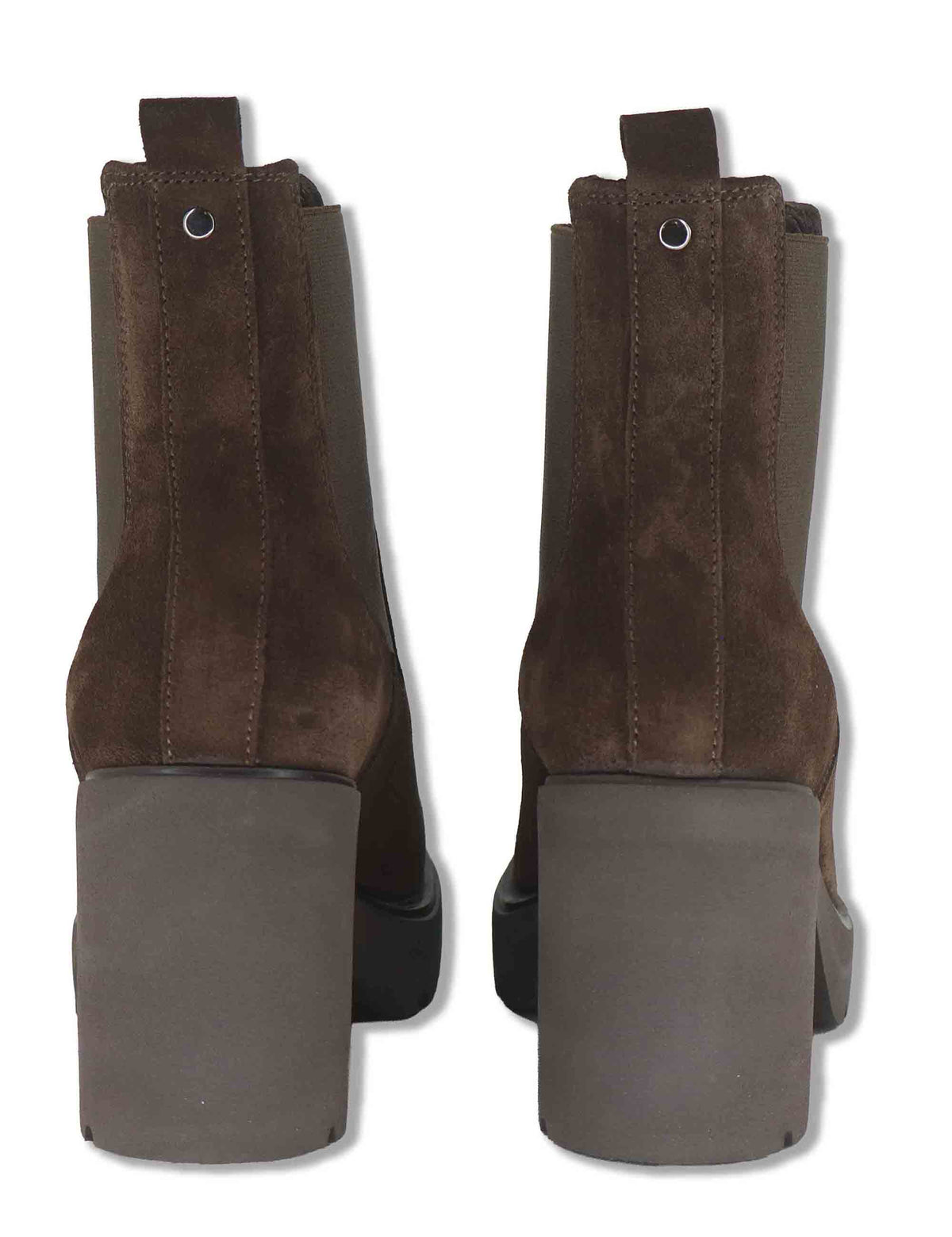 Stivaletti Chelsea donna in camoscio marrone con tacco alto plateau ed elastici laterali KLINO_F26_BS BROWN Unisa 
