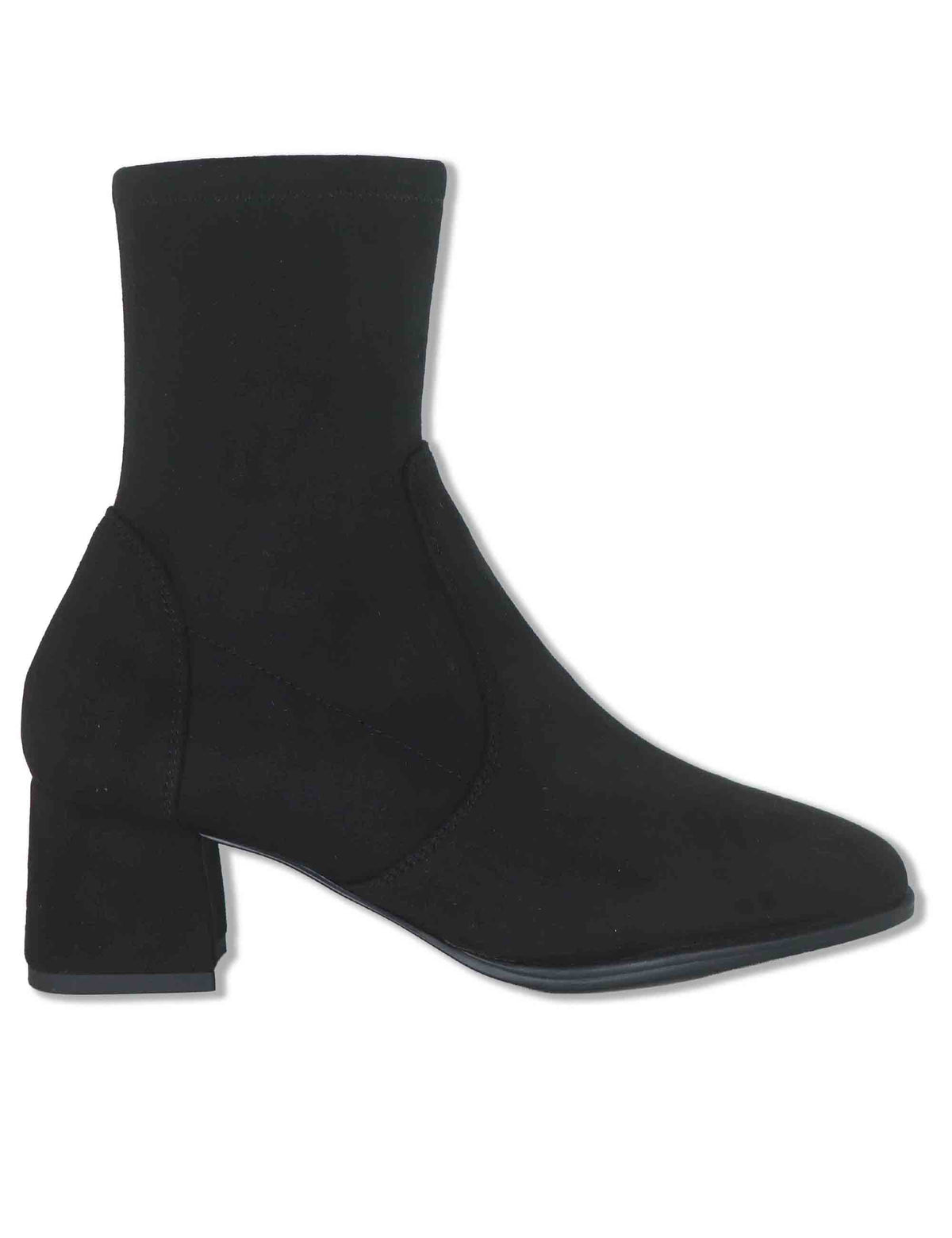 Stivaletti donna in camoscio ed eco camoscio elasticizzato nero con zip interna tacco basso e punta quadrata LANTOS ST_BLACK Unisa 