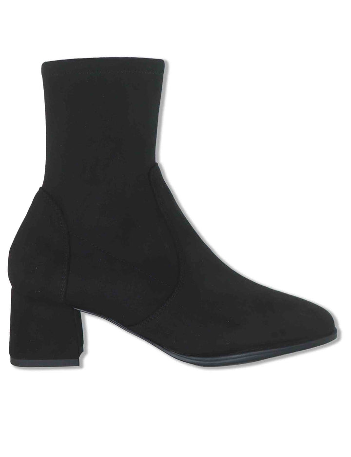Stivaletti donna in camoscio ed eco camoscio elasticizzato nero con zip interna tacco basso e punta quadrata LANTOS ST_BLACK Unisa 