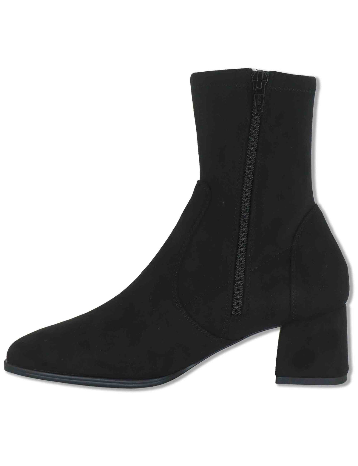 Stivaletti donna in camoscio ed eco camoscio elasticizzato nero con zip interna tacco basso e punta quadrata LANTOS ST_BLACK Unisa 