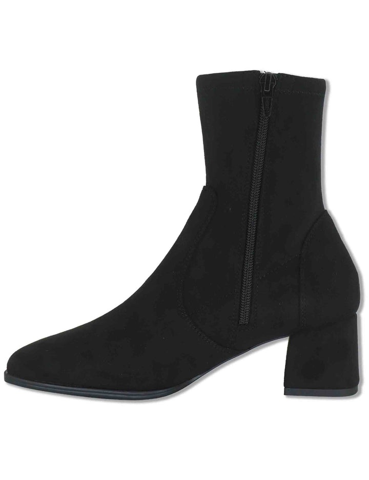Stivaletti donna in camoscio ed eco camoscio elasticizzato nero con zip interna tacco basso e punta quadrata LANTOS ST_BLACK Unisa 