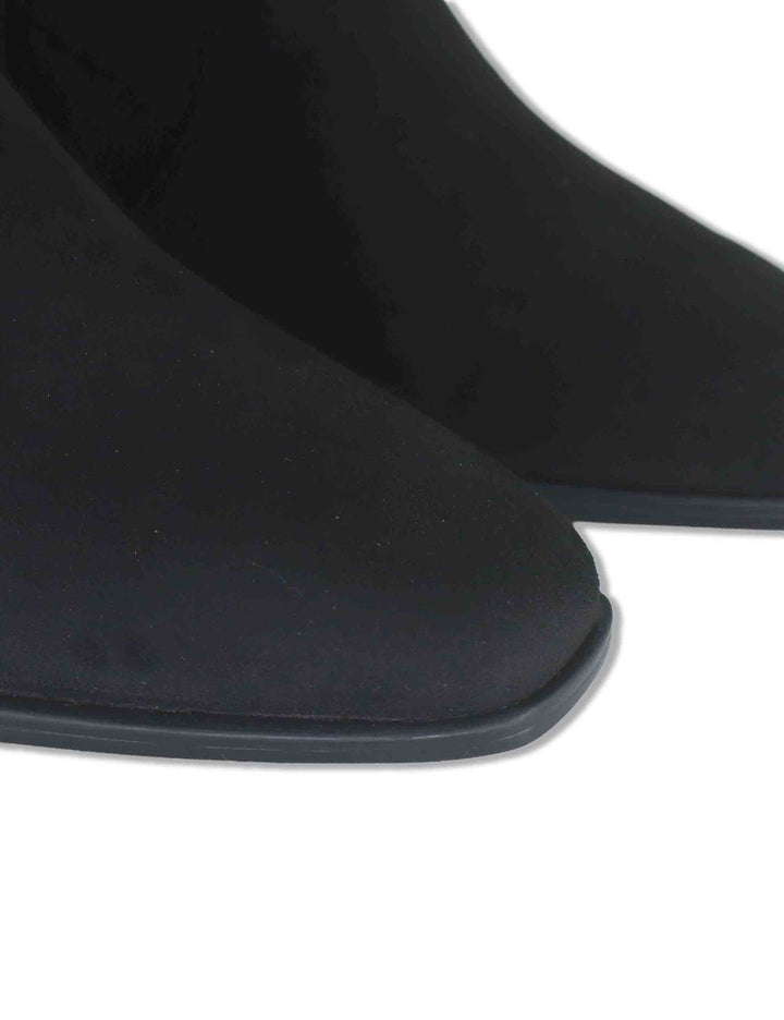Stivaletti donna in camoscio ed eco camoscio elasticizzato nero con zip interna tacco basso e punta quadrata LANTOS ST_BLACK Unisa 
