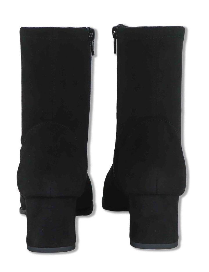 Stivaletti donna in camoscio ed eco camoscio elasticizzato nero con zip interna tacco basso e punta quadrata LANTOS ST_BLACK Unisa 