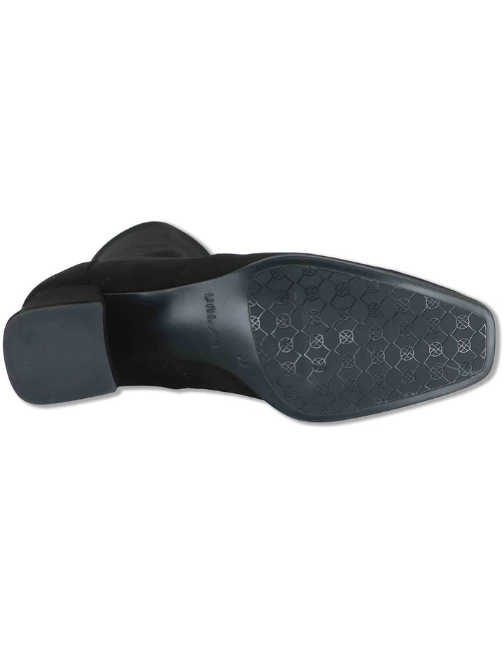 Stivaletti donna in camoscio ed eco camoscio elasticizzato nero con zip interna tacco basso e punta quadrata LANTOS ST_BLACK Unisa 