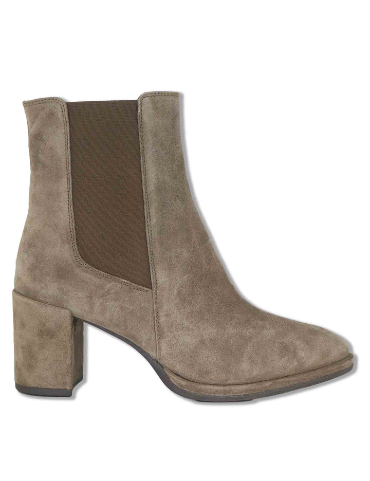 Stivaletti beatles donna in camoscio taupe con elastici laterali zip interna e tacco comodo LOSUS_BS TAUPE Unisa 